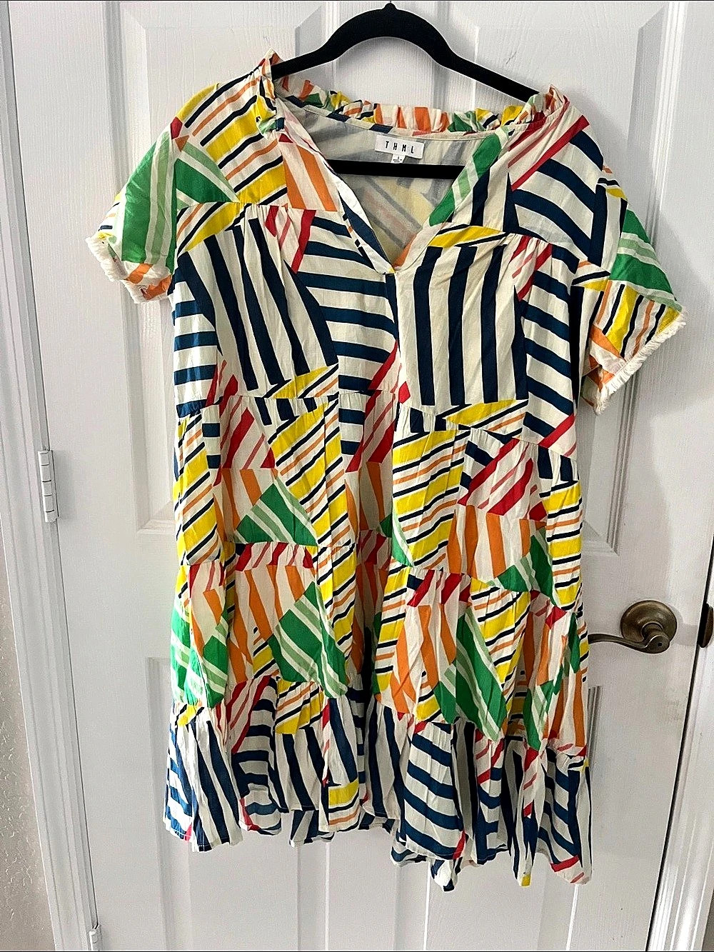 THML Geometric Mini Dress in White & Multi Color Size Large